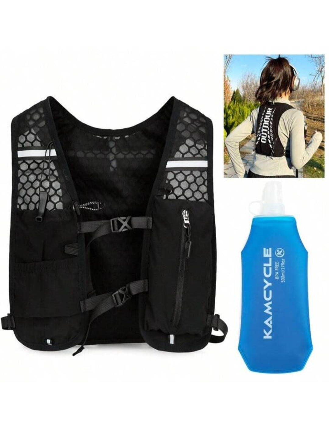 Gilet d’Hydratation Running + Flasque Kamcycle – Léger, Respirant, Réfléchissant